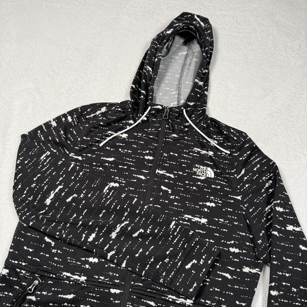 The‎ North Face Jacket Womens Large Black White Spotted Hooded Full Zip Longline
